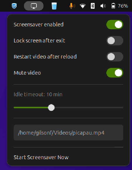 Movie Screensaver top-bar indicator